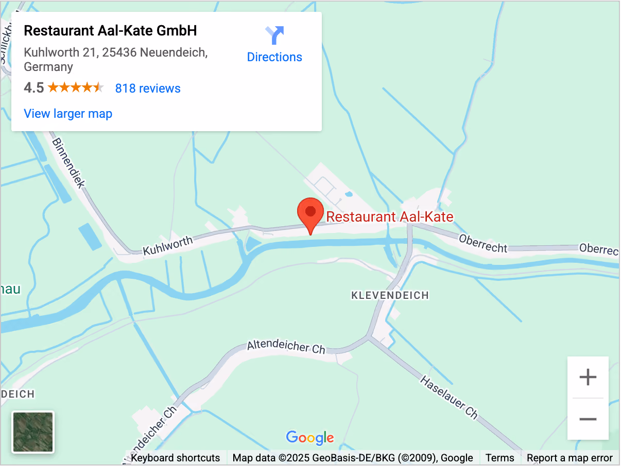Lageplan der Aal-Kate am Pinnau-Deich in Neuendeich